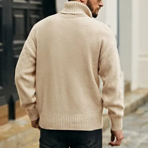 Casual Cable Knit Men's Turtleneck Sweater - Picture 2 of 5